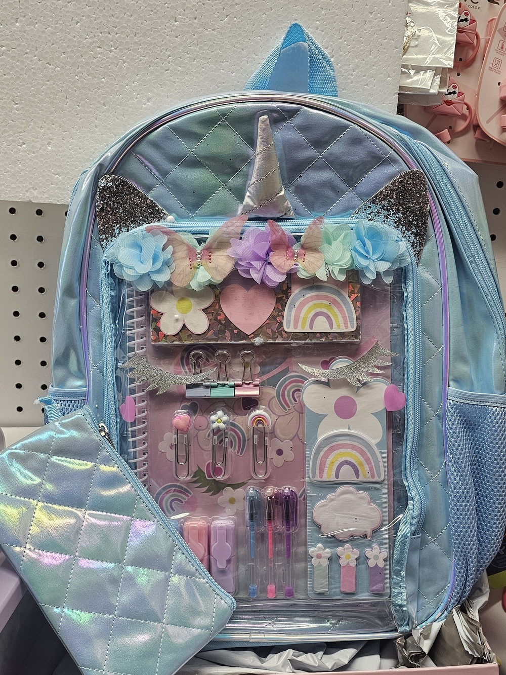 Unbranded Blue Unicorn Kids Backpack with Stationery Set